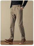 AIDASE  -  Korean Fashion Woolen Suit Pant Men Waist Button Straight Trouser Autumn Winter Business Casual Loose Light Mature Style Pants aidase-shop