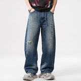 AIDASE  -  Men Brand Fashion Loose Casual Vintage Wide Leg Baggy Broken Hole Ribbed Jeans Cityboy Denim Baggy Jeans Pants Trousers aidase-shop