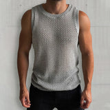 Aidase Sports Fitness Breathable Knitted Mesh Tank Tops Men Summer Casual Solid Color Hollow Out Knit Vest Men Fashion Sleeveless Tops