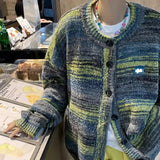 AIDASE  -  Retro Color Block Men's Knitted Sweater Loose Gradient Striped Open Cardigan Casual Style Autumn New Arrival Lazy Fashion aidase-shop