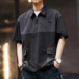 Aidase Fashion Lapel Zipper Spliced Pockets Casual Polo Shirts Men's Clothing Summer New Loose All-match Tops England Tee Shirt
