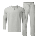 AIDASE  -  Man Tuxedo Men Pieces Cotton Linen Set Shirt Long Sleeve And Casual Beach Pants Summer Yoga Outfits Man Suit Men'S Matching Sets aidase-shop