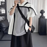 AIDASE  -  Grid Patchwork Men's T-shirt Contrast Color Shoulder Padded Round Neck Short Sleeve Design Sports V-neck Tees Tide 21E6624 aidase-shop