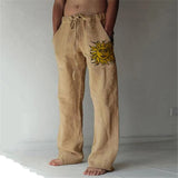 Aidase Vintage Men Cotton Linen Pants Drawstring Elastic Oversize Jogger Hip Hop Print Long Trousers Spring Summer New casual pants