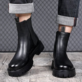 Aidase Brand Classic Black High Top Boots Men High Heel Genuine Leather Ankle Chelsea Boots Men British Style Thick Sole Mid Top Boots aidase-shop