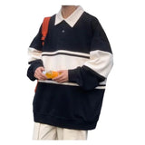 AIDASE  -  Lapel Long Sleeved Men's Sports Shirt Contrasting Color Splicing Male Pullover Shirt Loose American Retro Top aidase-shop