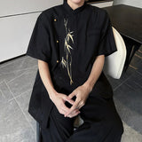 AIDASE  -  New Chinese Style Shirt Men Wear Bamboo Leaf Pattern Embroidery Short Sleeve Shoulder Pad Male Shirts Loose Fit 9W3086 aidase-shop