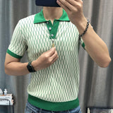 Aidase Summer Men Short Sleeve Polo Shirts High Quality Geometric Contrast Tee Tops Business Men Casual Lapel Splicing T-shirts aidase-shop