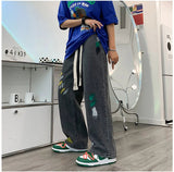 AIDASE  -  Splash Ink Men Baggy Jeans Y2k Denim Trousers Japanese Vintage Doodle Straight Drawstring Jeans Cargo Pants Gothic Streetwear aidase-shop