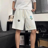 AIDASE  -  Summer Trendy Men Shorts Flower Print Decoration Drawstring Straight-leg Men's Casual Pants 2025 New Fashionable