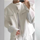 AIDASE  -  Fashionable Retro Zipper Collar Men's Jacket Short Loose Shoulder Padded Aircraft Style Casual Outerwear Spring Autumn New Korea aidase-shop