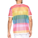 Aidase Men Mesh See Through T-Shirt Fishnet Hollow Clubwear Streetwear Perform Male Short Sleeve Undershirt Top Tee 5XL Sexy Rainbow aidase-shop