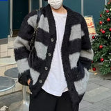 Aidase Striped Cardigan Men Single Breasted Temperament Simple Handsome High Street Panelled Hipster Spring Autumn Advanced Popular