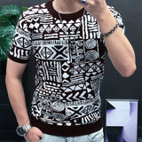 Aidase Diamond Check Contrast Knit T-Shirt High Elasticity Short Sleeve Slim Bottomed Tshirt Men Top Quality Streetwear Knitted Top aidase-shop