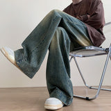 AIDASE  -  Distressed Vintage Blue Jeans Pants Men Wide-leg Denim Trousers Male Oversize Streetwear Fashion Casual Baggy Straight Jeans aidase-shop