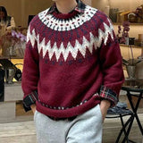 AIDASE  -  New Casual Mens Knitting Sweater Autumn Winter Daily Leisure Mens Knitted Jumper Tops Men Vintage Geometric Jacquard Sweaters aidase-shop