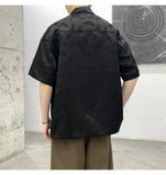 AIDASE  -  New Chinese Style Men Shirt Summer Niche Jacquard Metal Buckle Decoration Casual Short Sleeve Lapel Male Tops aidase-shop