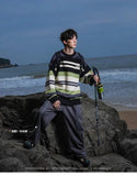 AIDASE  -  Winter Men's Retro O-neck Sweater with Contrasting Stripes Casual Loose Pullover Sweater for Teenagers Preppy Striped Cardigan aidase-shop