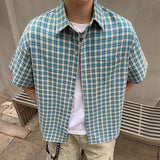 AIDASE  -  Vintage Y2K Style Plaid Shirts Men Streetwear Fashion Button-up Lapel Short Sleeve Shirt For Men's 2025 Summer New Casual Shirts aidase-shop