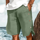 AIDASE  -  Men's Solid Color Drawstring Shorts 100% Cotton Summer Thin Loose Beach Shorts with Side Buttons Linen-Like Breathable Pockets aidase-shop