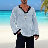 AIDASE  -  Men T Shirt Patchwork Hollow Out See Through Sexy Male Tee Tops Loose V Neck Long Sleeve Fashion Streetwear Men Clothing aidase-shop