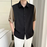 AIDASE  -  Summer New Ice Silk Splicing Fake Two-piece Mid Sleeved Shirt Contrast Color Patchwork Male Tops Loose aidase-shop