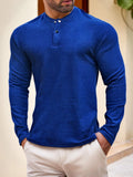AIDASE  -  Men's Henley Neck Long Sleeve T-Shirt Slim Fit Casual Button-Down Top aidase-shop