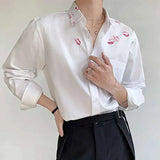 AIDASE  -  Spring/Summer Personalized Printed White Shirt Loose Turn-down Collar Single Breast Male Tops Casual aidase-shop