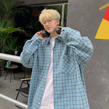 Aidase Harajuku Long Sleeve Plaid Shirts Men Autumn Loose High Street All-match Shirt Gentleman Camisa Check Tops Stylish 5XL-M