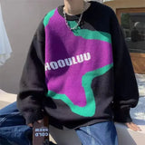 Aidase Y2K Star Patchwork Sweater Men Harajuku Knitted Pullovers Jumpers Sweaters Male Tops Oversized Letter Emboridery Streetwear Men aidase-shop