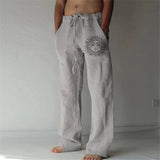 Aidase Vintage Men Cotton Linen Pants Drawstring Elastic Oversize Jogger Hip Hop Print Long Trousers Spring Summer New casual pants