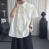 AIDASE  -  Simple Men's Shirt Niche Double-breasted Design Loose Casual Short-sleeved Solid Color Tops Summer New Tide aidase-shop