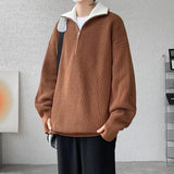 AIDASE  -  Street Style Knitting Pullovers Men Stand Collar Half Zipper Solid Loose Knit Sweater Male Autumn Winter Casual knitwear M-8XL aidase-shop