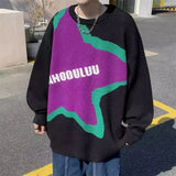 Aidase Y2K Star Patchwork Sweater Men Harajuku Knitted Pullovers Jumpers Sweaters Male Tops Oversized Letter Emboridery Streetwear Men aidase-shop