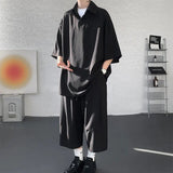 AIDASE  -  Casual Men Two-piece Lapel Short Sleeve Solid Color Male T-shirt Fashion Loose Shorts Fashionable Versatile Sets 21E5888 aidase-shop