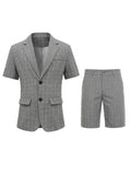 AIDASE  -  Men Plaid 2 Piece Summer Suit Short Sleeve Blazer Matching Knee Length Shorts Set Casual Daily Business Vacation Formal Outfit aidase-shop