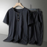AIDASE  -  Linen short-sleeve shorts set for men, Chinese-style loose round neck summer fashion casual sportswear aidase-shop