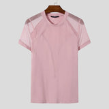 Aidase Tops American Style Fashion Sexy Men's Mesh Splicing T-shirts Male Casual Elastic Breathable Short Sleeved Camiseta aidase-shop