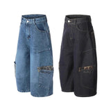 AIDASE  -  Retro Patchwork Wide Leg Jeans orts Men Women Summer New Sle Couple Workwear Denim Seven-Foot Pants Casual Straight Leg Pant aidase-shop