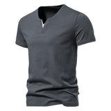 AIDASE  -  Mens T Shirt Pure Color V Collar Short Sleeved Tops Tees Men T-Shirt Black Tights Man T-Shirts Fitness For Male Clothes aidase-shop