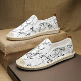 AIDASE  -  Fashion Print Canvas Shoes New Classic White Men's Fisherman Loafers Man Flats Espadrilles Breathable Male Summer Footwear
