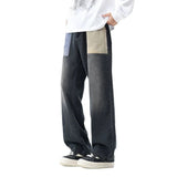 AIDASE  -  Fashion Men's Jeans Autumn New Contrast Color Pocket Patchwork Loose Wide Leg Straight Trendy Versatile Denim Pants 21E7517 aidase-shop