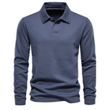 AIDASE  -  Spring Autumn New Men's Washed Long Sleeve Collared Casual Solid Color Top Trendy Polo Collar Versatile Fashionable Shirt aidase-shop