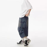 AIDASE  -  Summer Men's Multi-Pocket Solid Color Seven-Point Jeans American Retro Fashion Trend Street Hip-Hop Casual Loose Men's Bottoms aidase-shop
