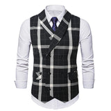 AIDASE  -  Trendy Sleeveless Slim Waistcoats Mens Spring Fashion Lapel Buttoned Plaid Striped Vest Jackets Men Casual Tie-up Suit Coat Male aidase-shop