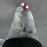 AIDASE  -  Waed Distred Spray Paint Denim Jeans Loose Straight Leg Trousers for Men And Women Casual Faionable Wide Leg Pants aidase-shop