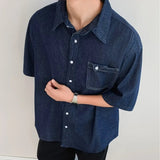 AIDASE  -  Blue Casual Short Sleeve Denim Shirt for Men Summer New Loose Style with Pocket Versatile Simple Design Top Casual Shirt aidase-shop