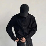 AIDASE  -  2025 Deconstructive Design Men Twill Jacket Solid Color Long Sleeve Zipper Korea Fashion Darkwear Male Tops aidase-shop