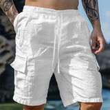 AIDASE  -  cotton and linen tooling shorts, drawstring elastic waist, multi-pocket breathable five-point casual pants aidase-shop
