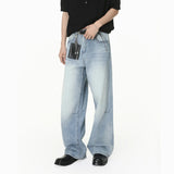 AIDASE  -  Korean Style New Fashion Men's Light Blue Solid Color Straight Wide Leg Straight Loose Jeans Pants Male Pleated Denim Trousers aidase-shop